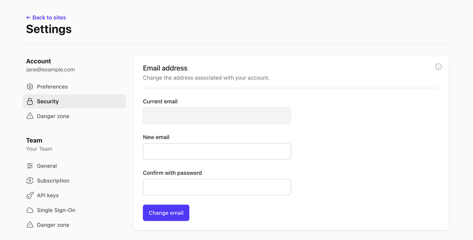 Access your account's settings