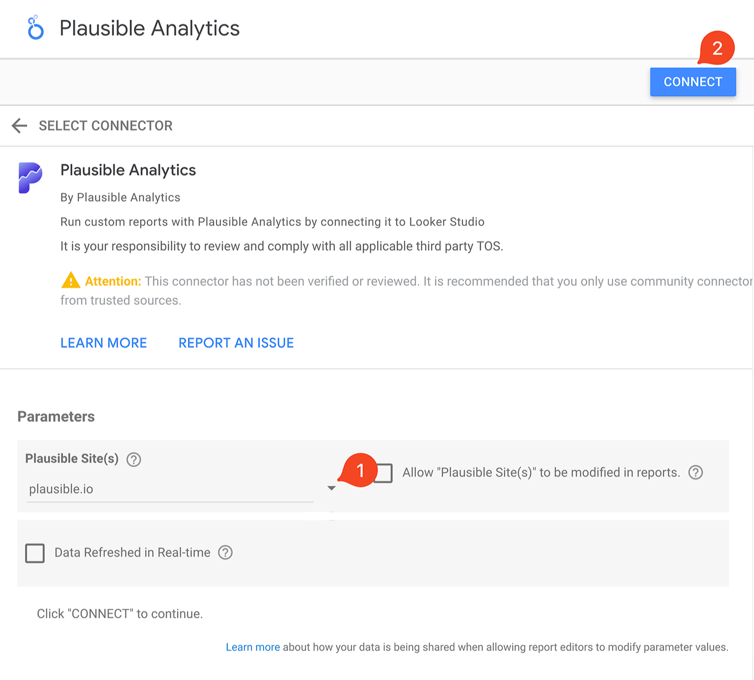 Configure the Plausible Data Studio connector