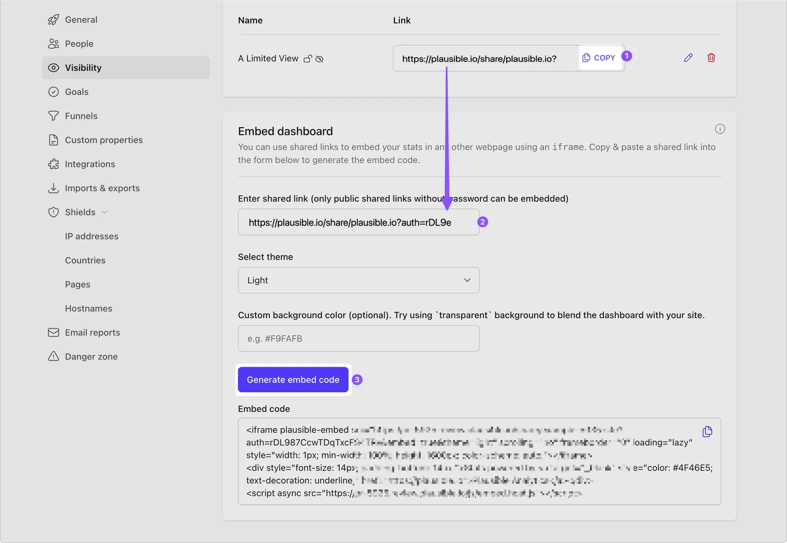 Generate embed code