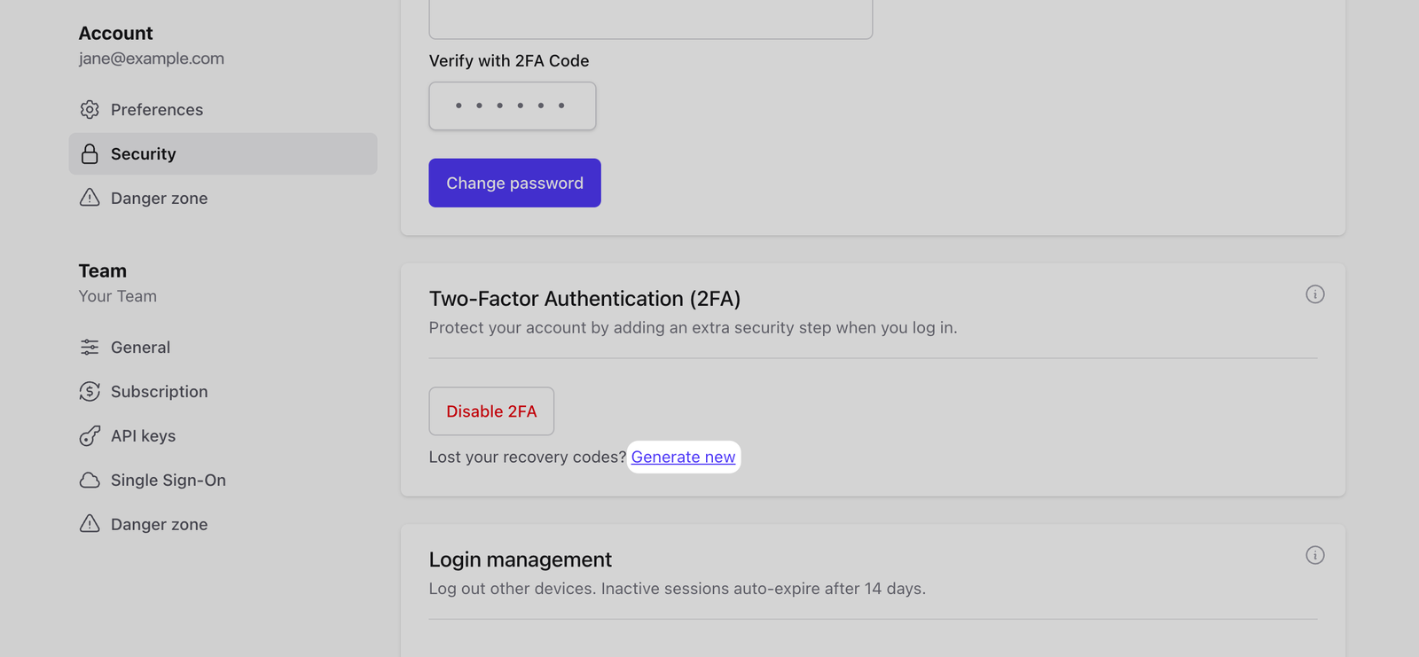 Generate new 2FA recovery codes