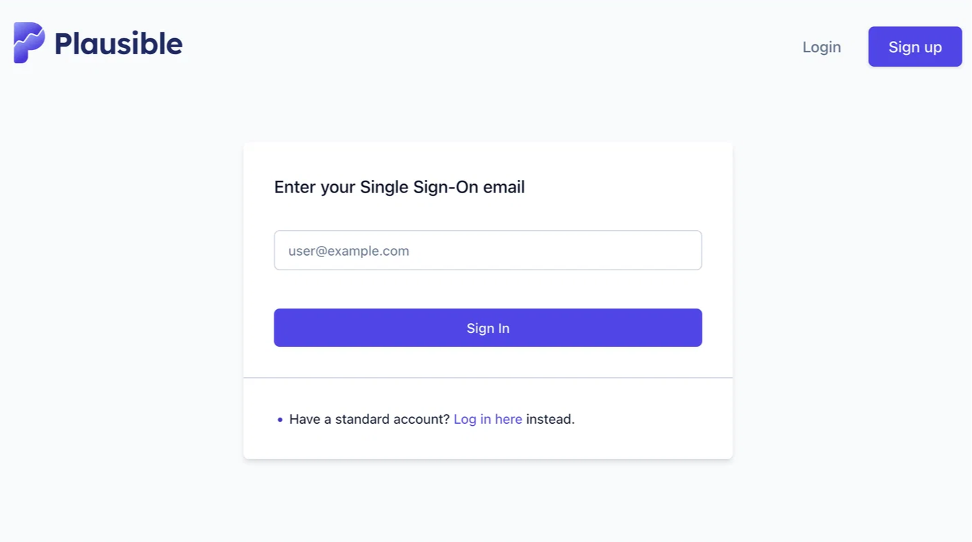 Plausible Single Sign-On login form with an email field and Sign In button