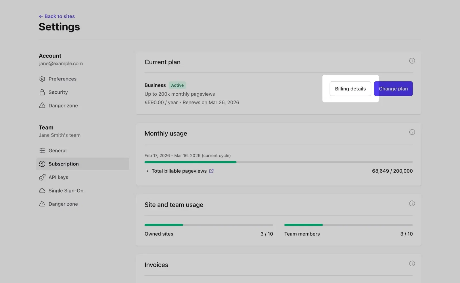 Update Plausible billing information