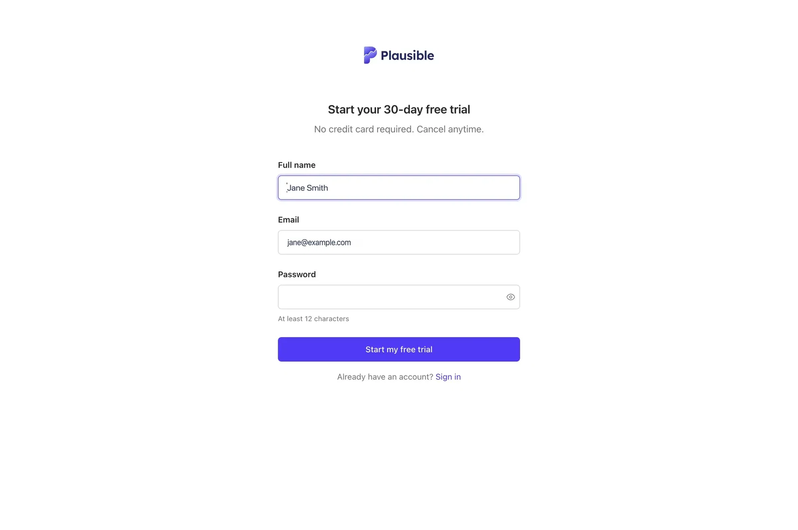 Register for an account with Plausible Analytics